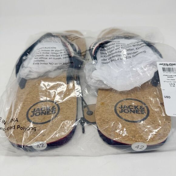 JACK & JONES | NEW Navy Blue, Red, White Ritchie Cork Sandals Flip Flops Men’s - Picture 3 of 7